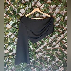 TOPSHOP Black One Flowy Long Sleeve Half Off Crop Top